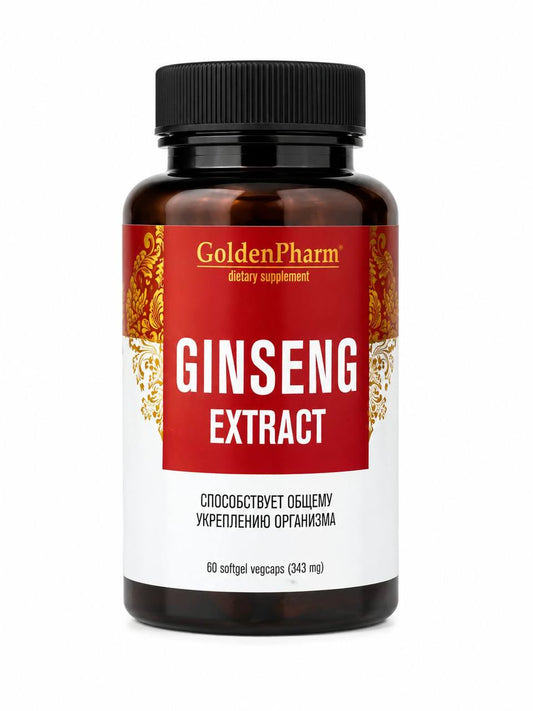 GoldenPharm Ginseng Extract 60 softgel vegcaps front bottle product image